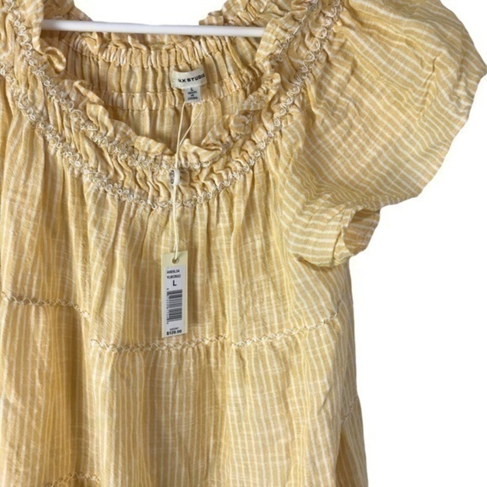 Max Studio Women's Yellow Yarn Dye Smocked Mini Dress size large - Picture 4 of 6